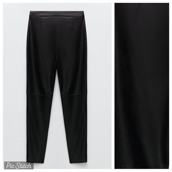 NWT. Zara Black Faux Leather High-waist Leggings. Size M. - Picture 7 of 11